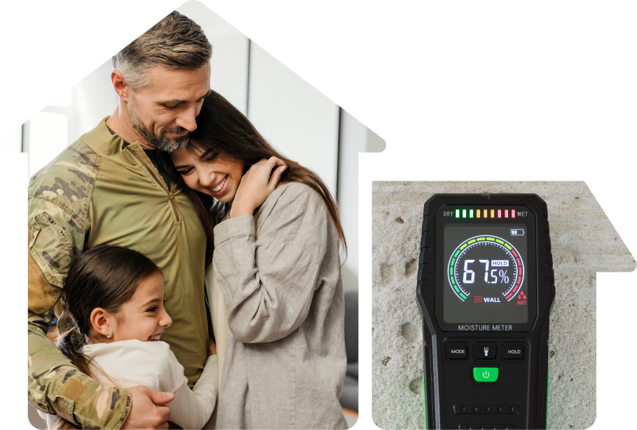 Family with a moisture meter representing Moldnosis mold inspection process and diagnostic tools