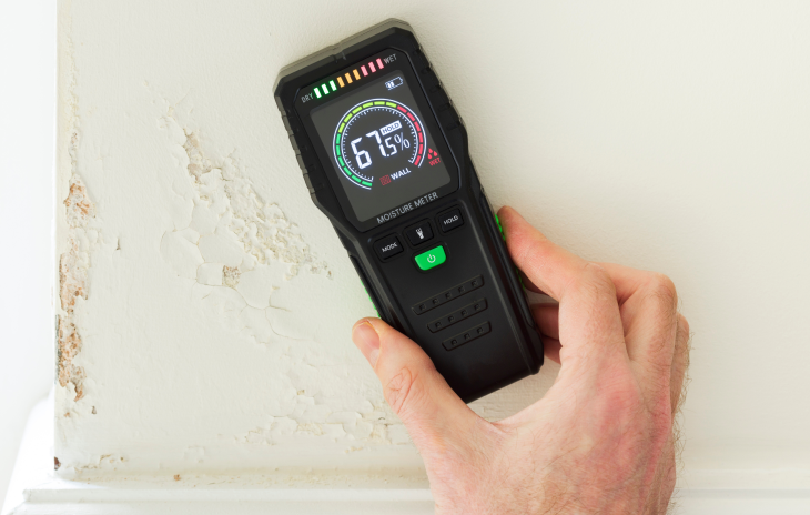 Moisture meter used during a professional mold inspection to measure moisture in building materials